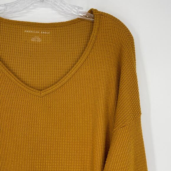 American Eagle Long Sleeve Waffle Knit Top Size Large - Picture 3 of 6